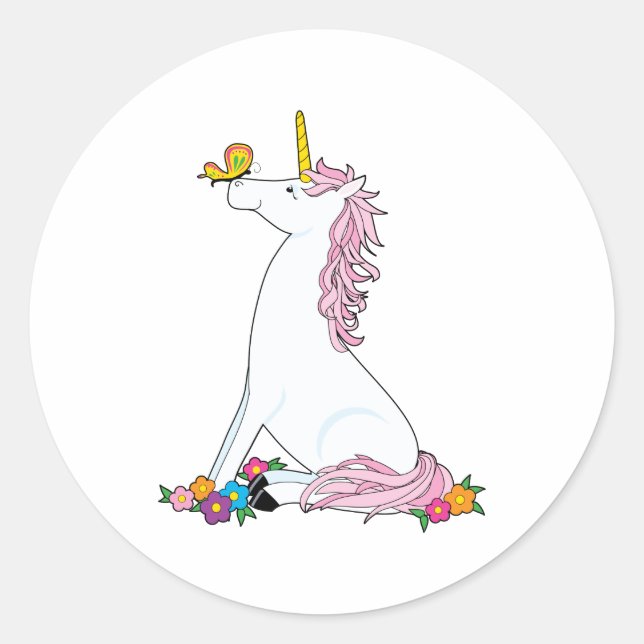 Unicorn Butterfly Classic Round Sticker (Front)