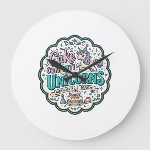 Unicorn Cake Confetti Unicorns POD Ready POD Artwo Large Clock
