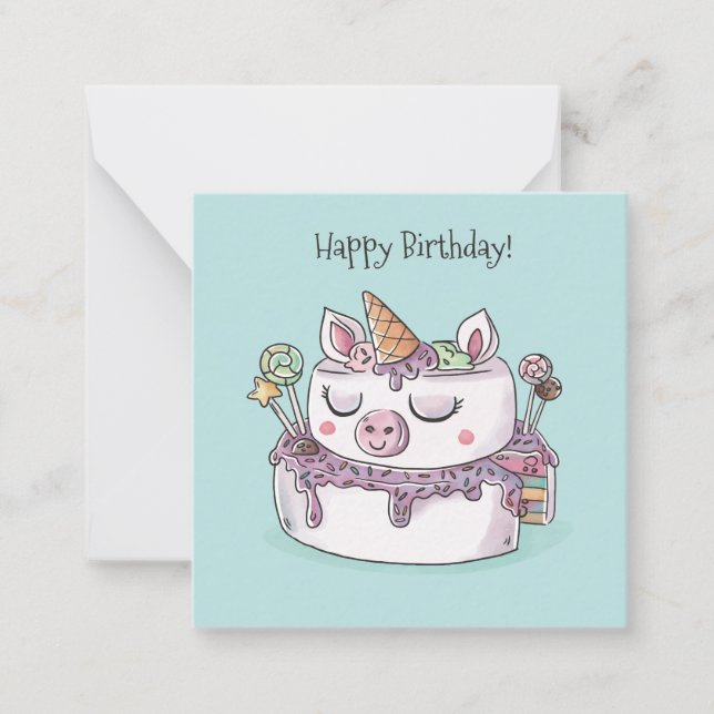 Unicorn Cake Happy Birthday Card (Front)