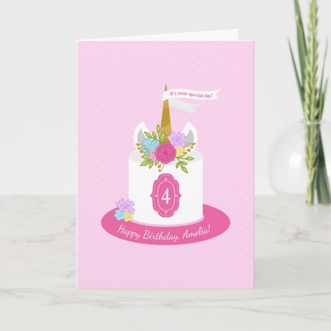 Unicorn Cake Pink Purple Blue Green Birthday Card (Front)