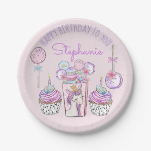 Unicorn "Cake Pops" and "Moon Pies" Girly Birthday Paper Plate