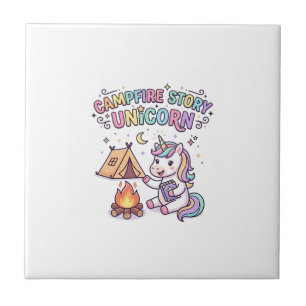 Unicorn Campfire Story Unicorn Charming POD Artwor Ceramic Tile