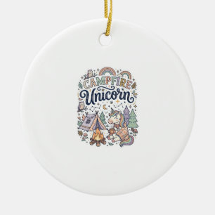 Unicorn Campfire Unicorn Premium Vector Sticker an Ceramic Ornament