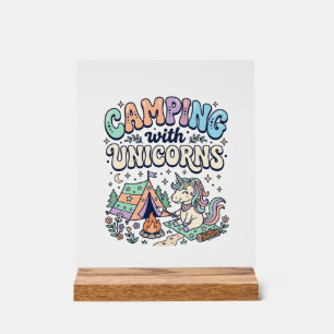 Unicorn Camping with Unicorns Kawaii Sticker and S Acrylic Sign