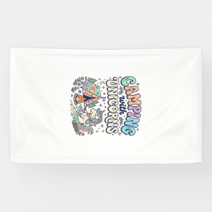Unicorn Camping with Unicorns Kawaii Sticker and S Banner