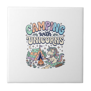 Unicorn Camping with Unicorns Kawaii Sticker and S Ceramic Tile