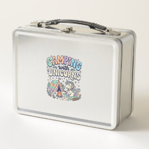 Unicorn Camping with Unicorns Kawaii Sticker and S Metal Lunch Box