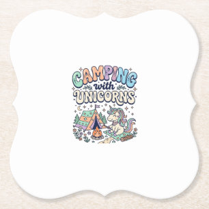 Unicorn Camping with Unicorns Kawaii Sticker and S Paper Coaster