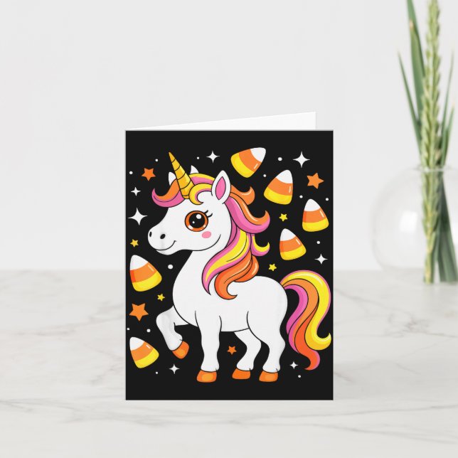 Unicorn Candy Corn Shirt Men Women Kids Halloween  Card (Front)
