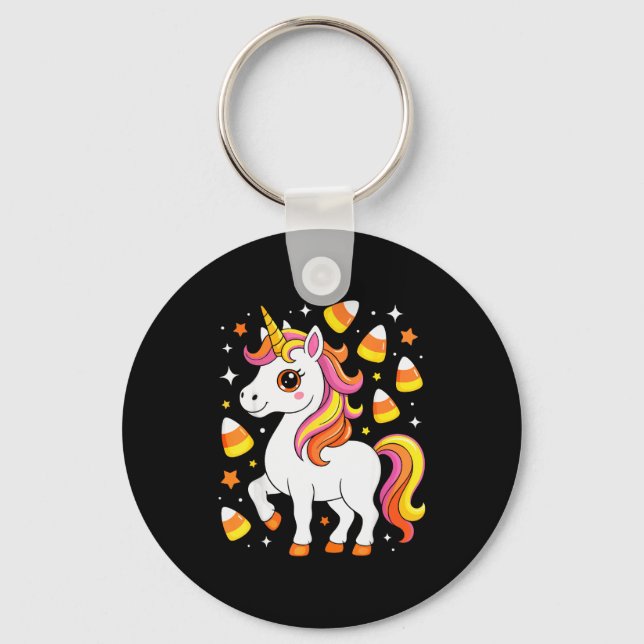 Unicorn Candy Corn Shirt Men Women Kids Halloween  Key Ring (Front)