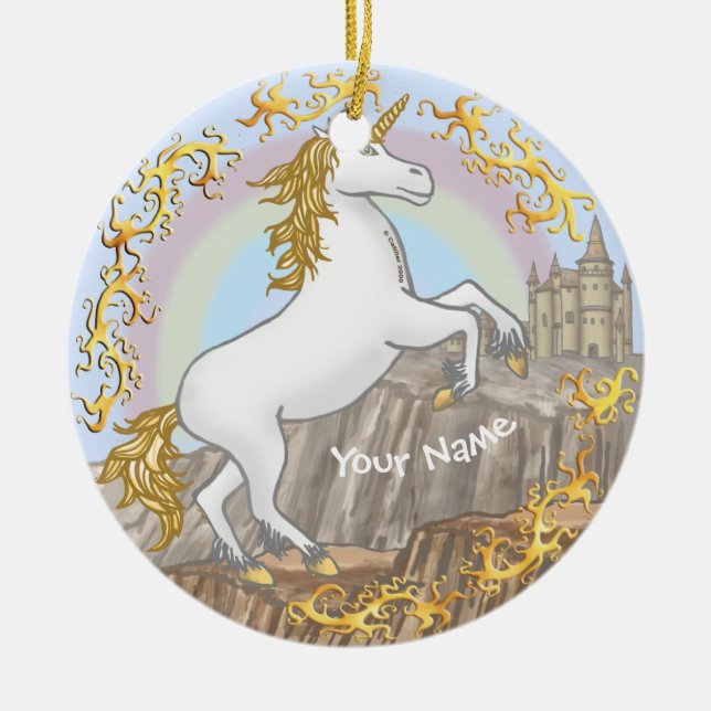 Unicorn Castle Ceramic Ornament (Front)