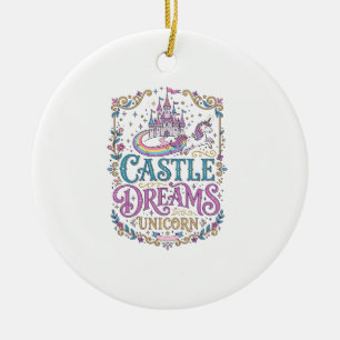 Unicorn Castle Dreams Unicorn White Background Pri Ceramic Ornament