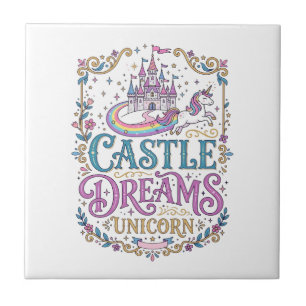 Unicorn Castle Dreams Unicorn White Background Pri Ceramic Tile