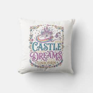 Unicorn Castle Dreams Unicorn White Background Pri Cushion
