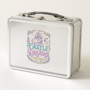 Unicorn Castle Dreams Unicorn White Background Pri Metal Lunch Box