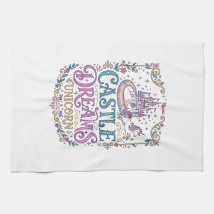 Unicorn Castle Dreams Unicorn White Background Pri Tea Towel
