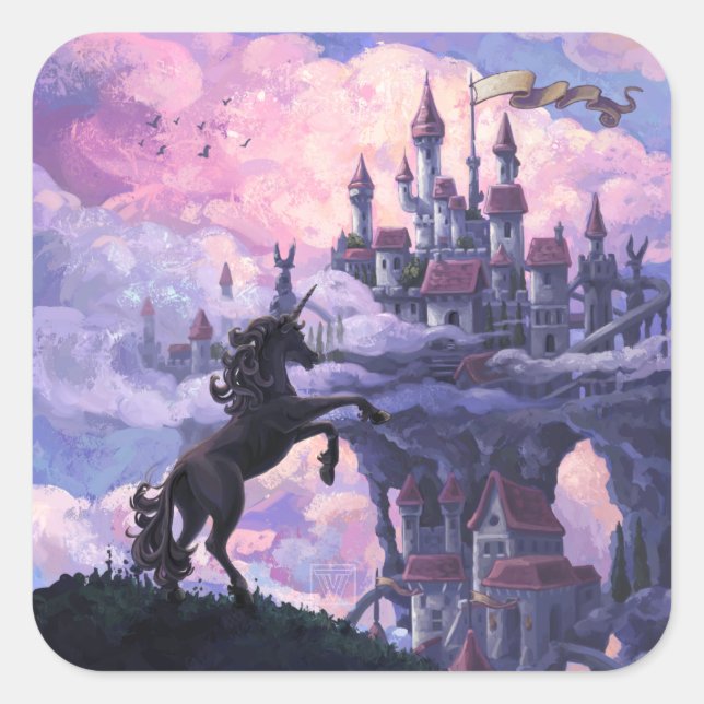 Unicorn Castle Square Sticker (Front)