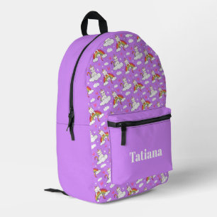 Unicorn cat animals on rainbows pattern printed backpack
