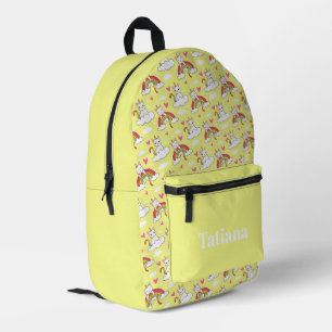 Unicorn cat animals on rainbows pattern printed backpack