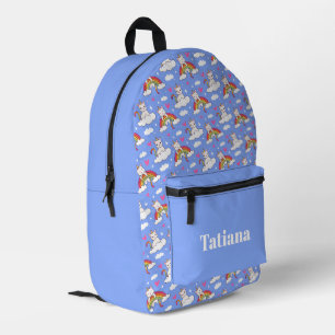 Unicorn cat animals on rainbows pattern printed backpack