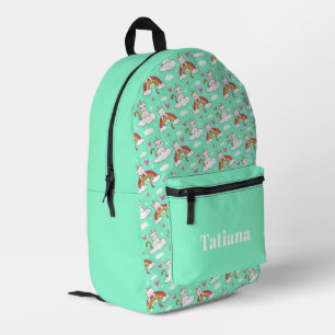 Unicorn cat animals on rainbows pattern printed backpack