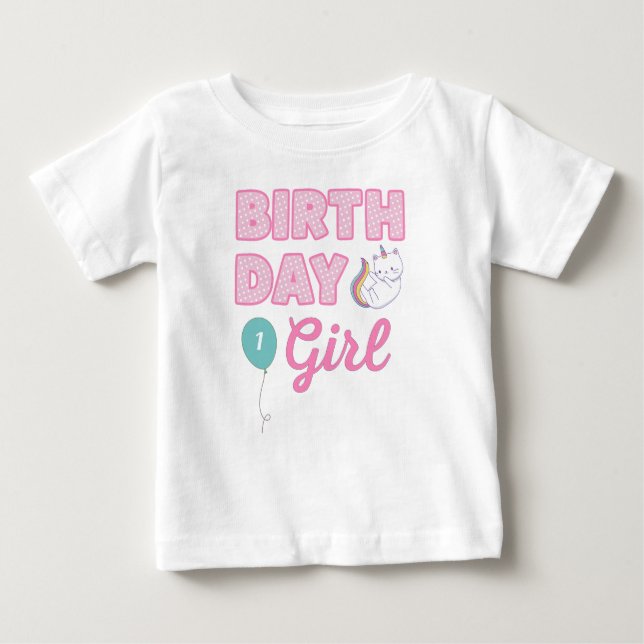 Unicorn Cat Birthday Girl | Add Age Baby T-Shirt (Front)