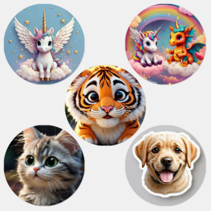 Unicorn, cat, Dog, Small Circle Waterproof Label