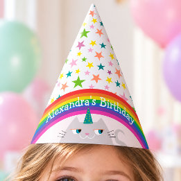 Unicorn Cat Rainbow Girls Birthday Party Hat
