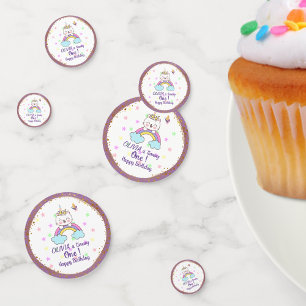 Unicorn Cat Rainbow Golden Purple 1st Birthday  Confetti