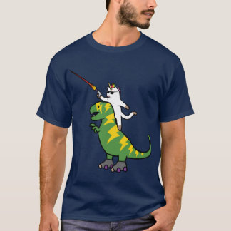 Unicorn Cat Riding LightningRe Red Background gift T-Shirt
