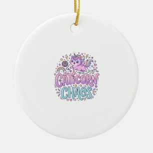Unicorn Caticorn Chaos Cute Pastel Product Graphic Ceramic Ornament