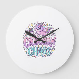 Unicorn Caticorn Chaos Cute Pastel Product Graphic Large Clock