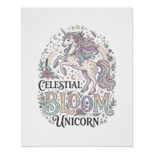 Unicorn Celestial Bloom Unicorn Premium Vector Typ Poster