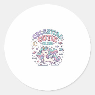 Unicorn Celestial Cutie Club Retro Style Product G Classic Round Sticker