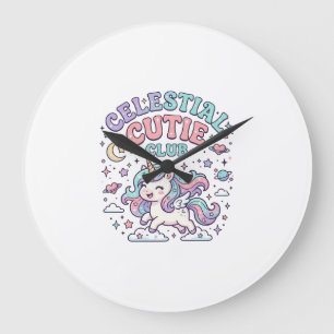 Unicorn Celestial Cutie Club Retro Style Product G Large Clock
