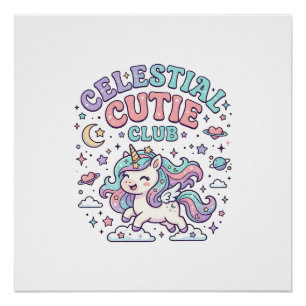 Unicorn Celestial Cutie Club Retro Style Product G Poster