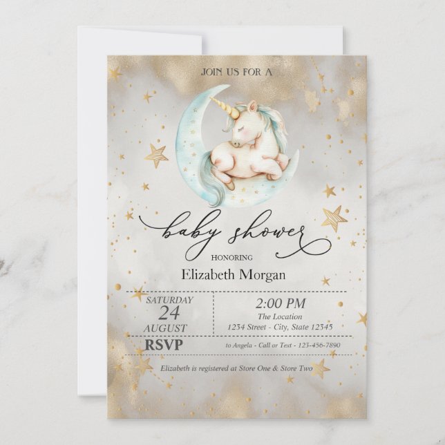 Unicorn Celestial Moon Stars Baby Shower  Invitation (Front)