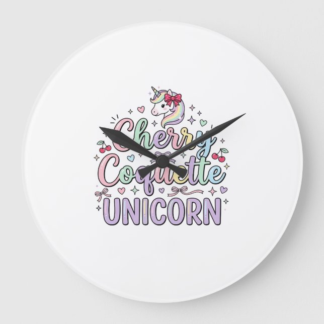 Unicorn Cherry Coquette Unicorn Original Zazzle De Large Clock (Front)