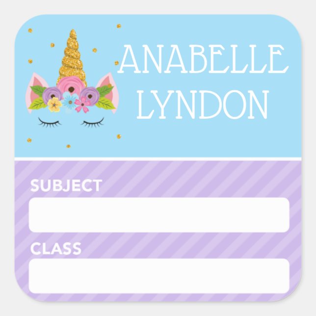 Unicorn Child School Name Label | Editable Colour (Front)