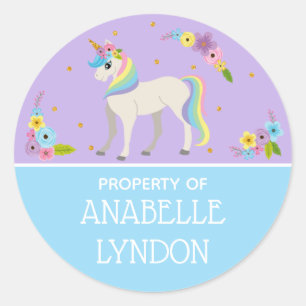 Unicorn Child School Name Labels   Editable Colour