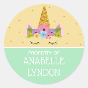 Unicorn Child School Name Labels   Editable Colour