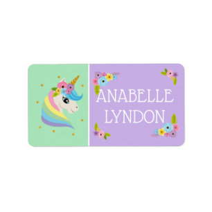 Unicorn Child School Name Labels   Editable Colour