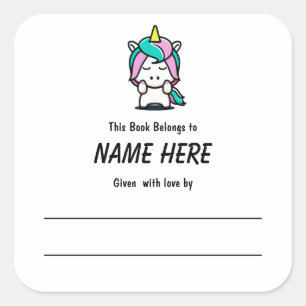 Unicorn Children's Bookplate With Message Square Sticker