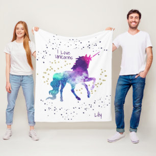 Unicorn, Child's Name, Fleece Blanket