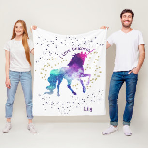 Unicorn, Child's Name, Fleece Blanket