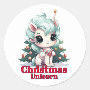 Unicorn Christmas Classic Round Sticker