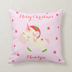 Unicorn Christmas Holiday Personalised Pink Cushion