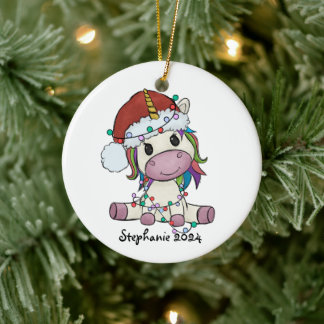 Unicorn Christmas Lights  Ceramic Ornament