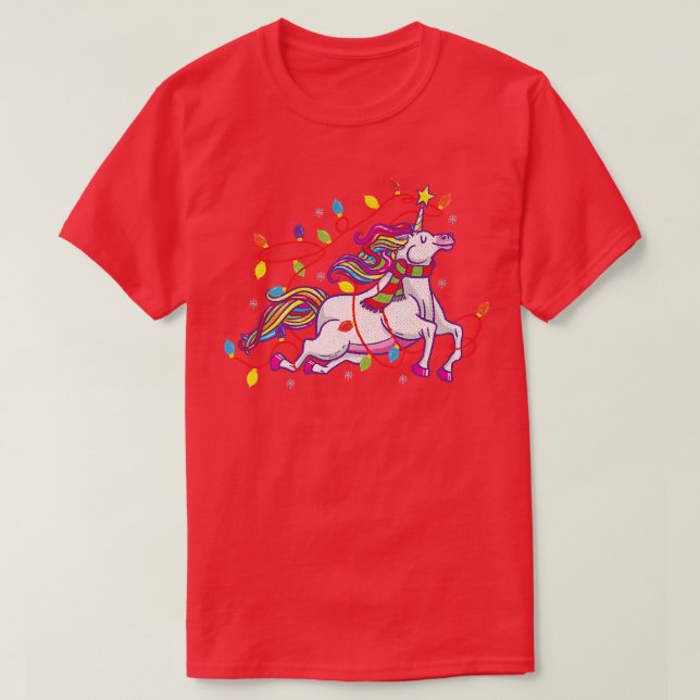 Unicorn Christmas Lights Cute Boys Girls Men Women T-Shirt (Design Front)