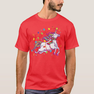 Unicorn Christmas Lights Cute Boys Girls Men Women T-Shirt